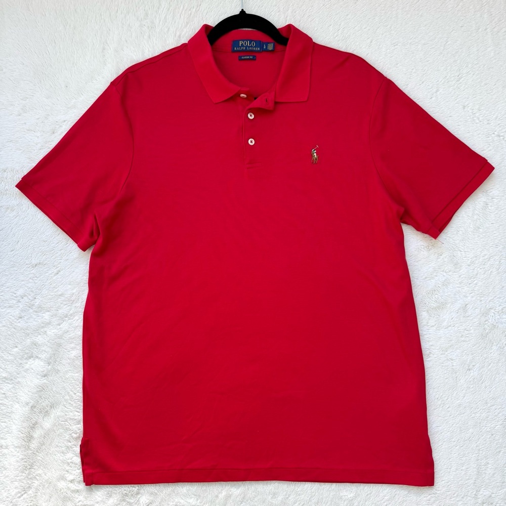 Polo‎ Ralph Lauren Shirt Men’s Large Red Cotton Classic Fit Flesh Pony Casual